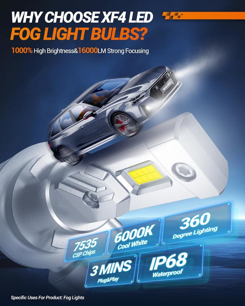 SEALIGHT H11 LED Fog Light Bulb 16000LM, 6000K White with Liquid-Cooled Copper Tube, H11/H16/H8 LED Fog Lights for Car, Trucks, Pack of 2 - Image 5
